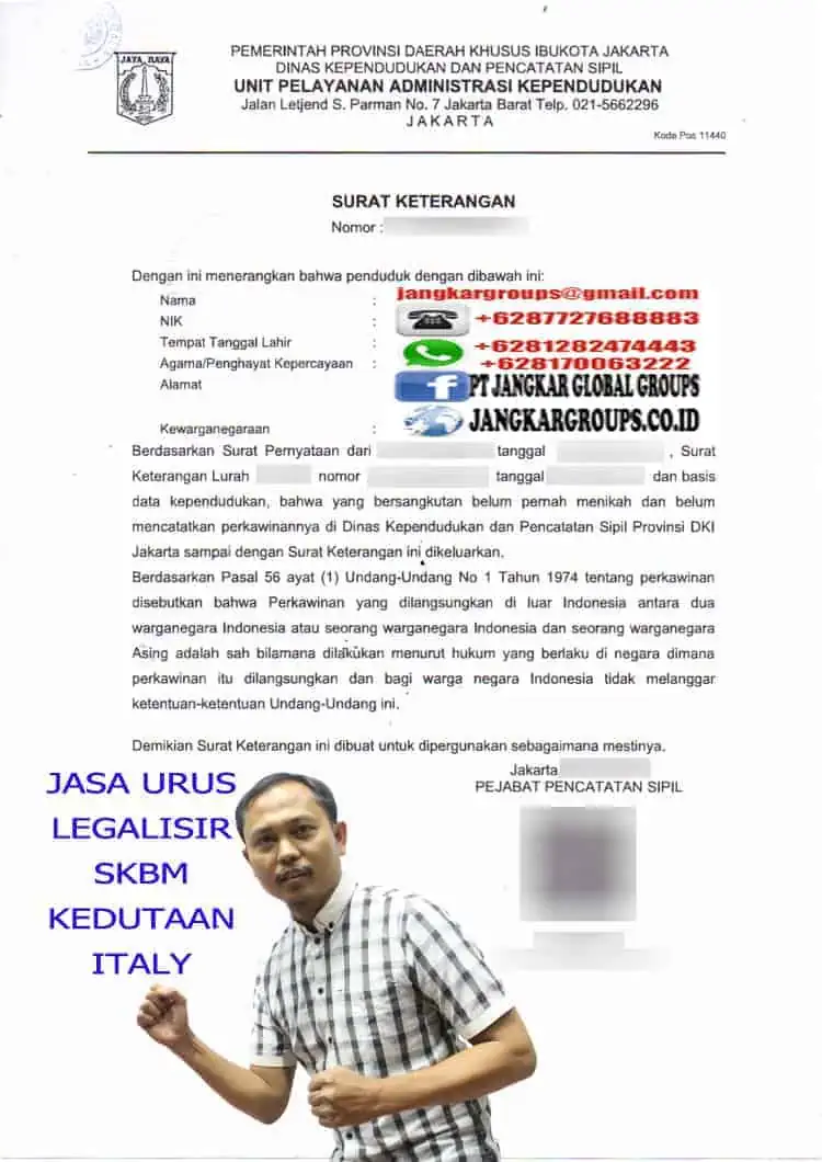 JASA URUS LEGALISIR SKBM KEDUTAAN ITALY