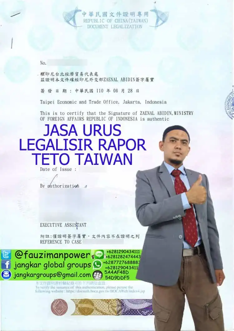 Jasa urus legalisir rapor teto taiwan