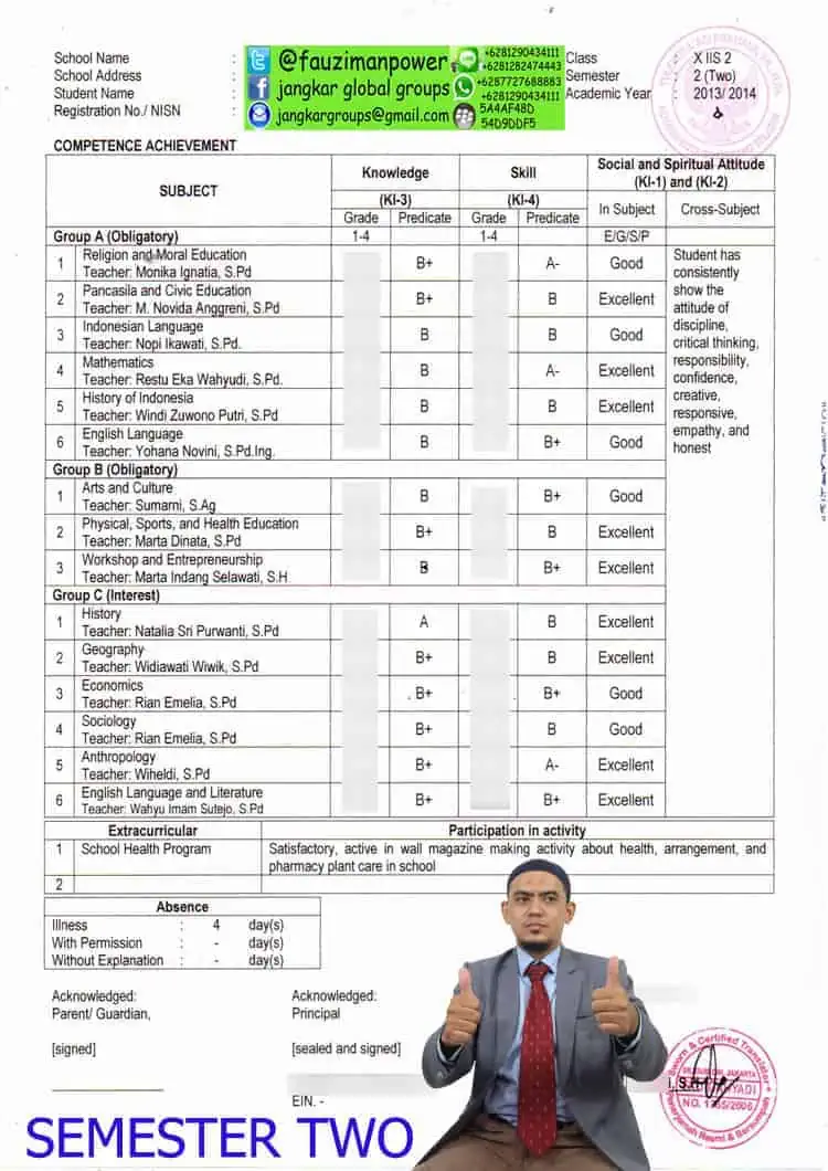 Jasa Legalisir Raport Siswa Semester two