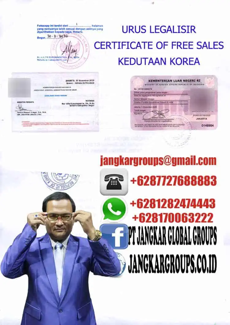 URUS LEGALISIR CERTIFICATE OF FREE SALES KOREA