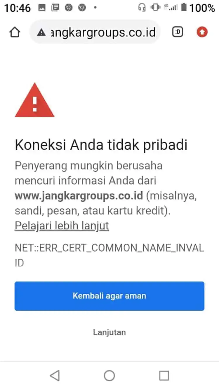 Koneksi anda tidak pribadi | Persyaratan Normaliasi Website