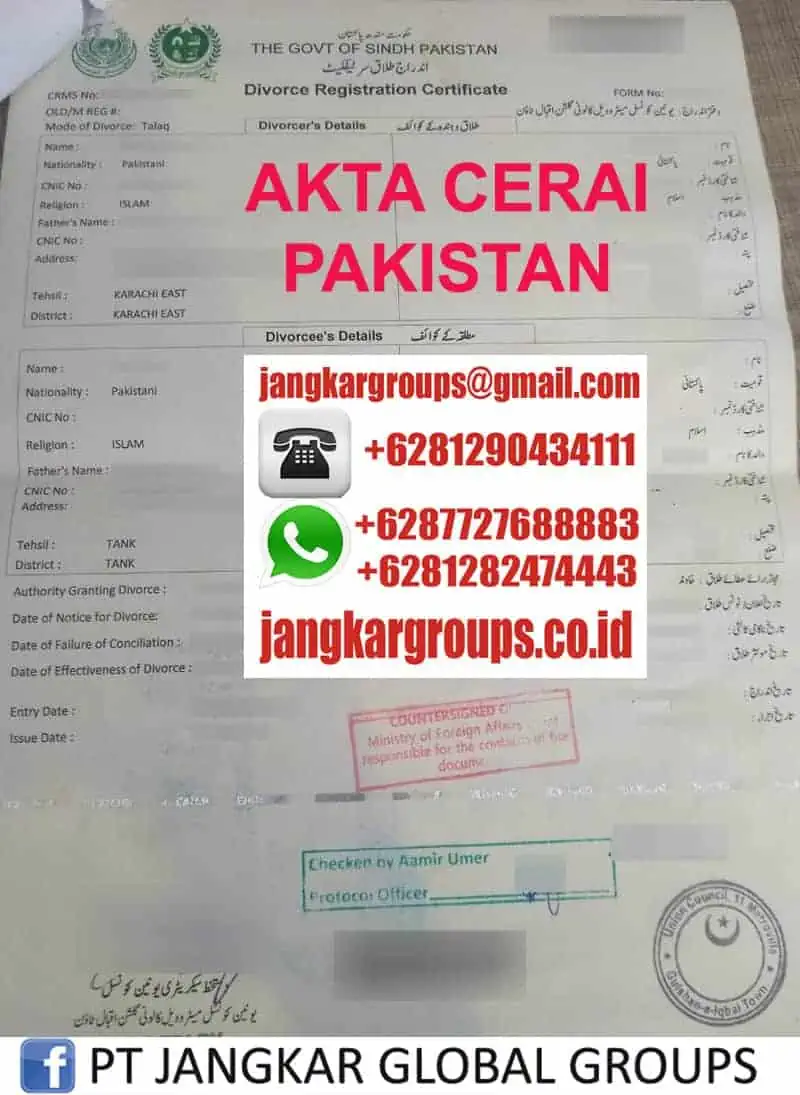 Contoh Akta Cerai Pakistan