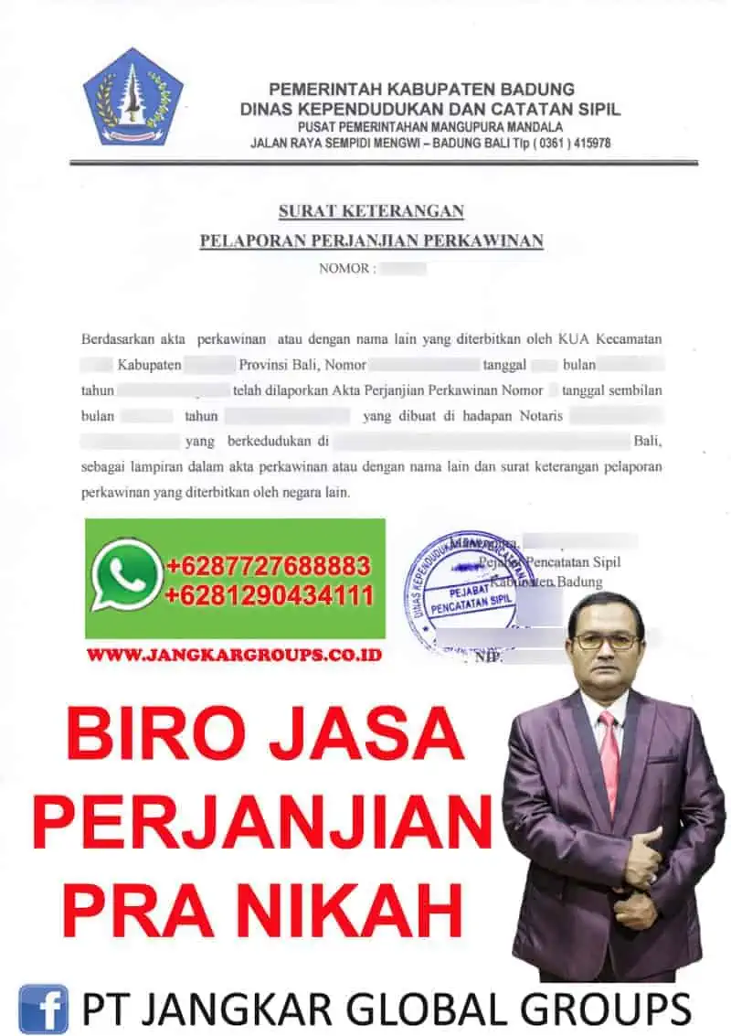 surat keterangan pelaporan perjanjian perkawinan