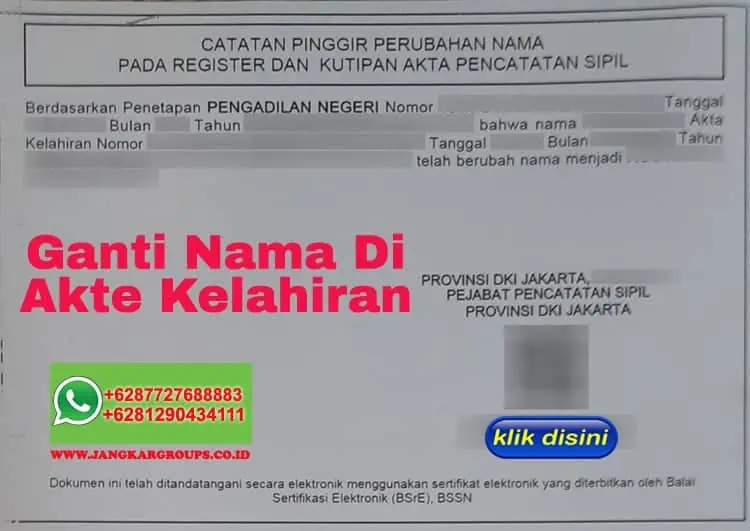 ganti nama di akte kelahiran