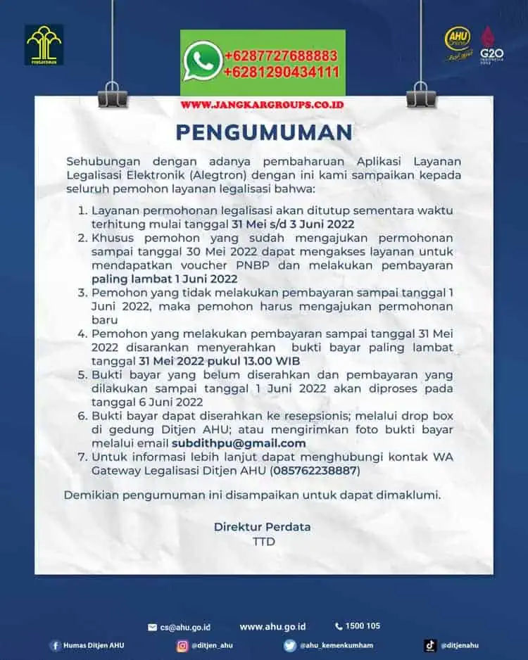 Pengumuman alegtron kemenkumham - sertifikat apostille kemenkumham