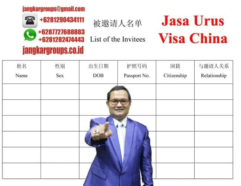 Contoh List Of The Invitees Visa China Type L-S - Persyaratan Temporary Resident Visa